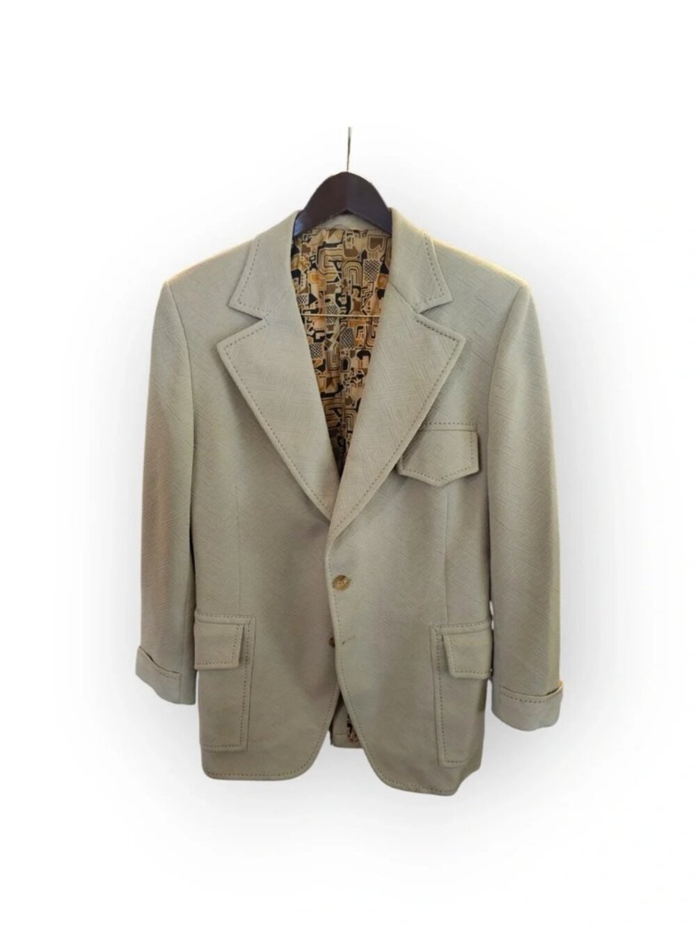Report Vintage 70s Tan Western Blazer Hollywood Clothes Las Vegas Half Belt Stit